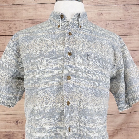 VINTAGE GANT PRINTED TWILL SHORT SLEEVE BUTTON DOWN SHIRT MENS SIZE L 90s - Picture 1 of 8